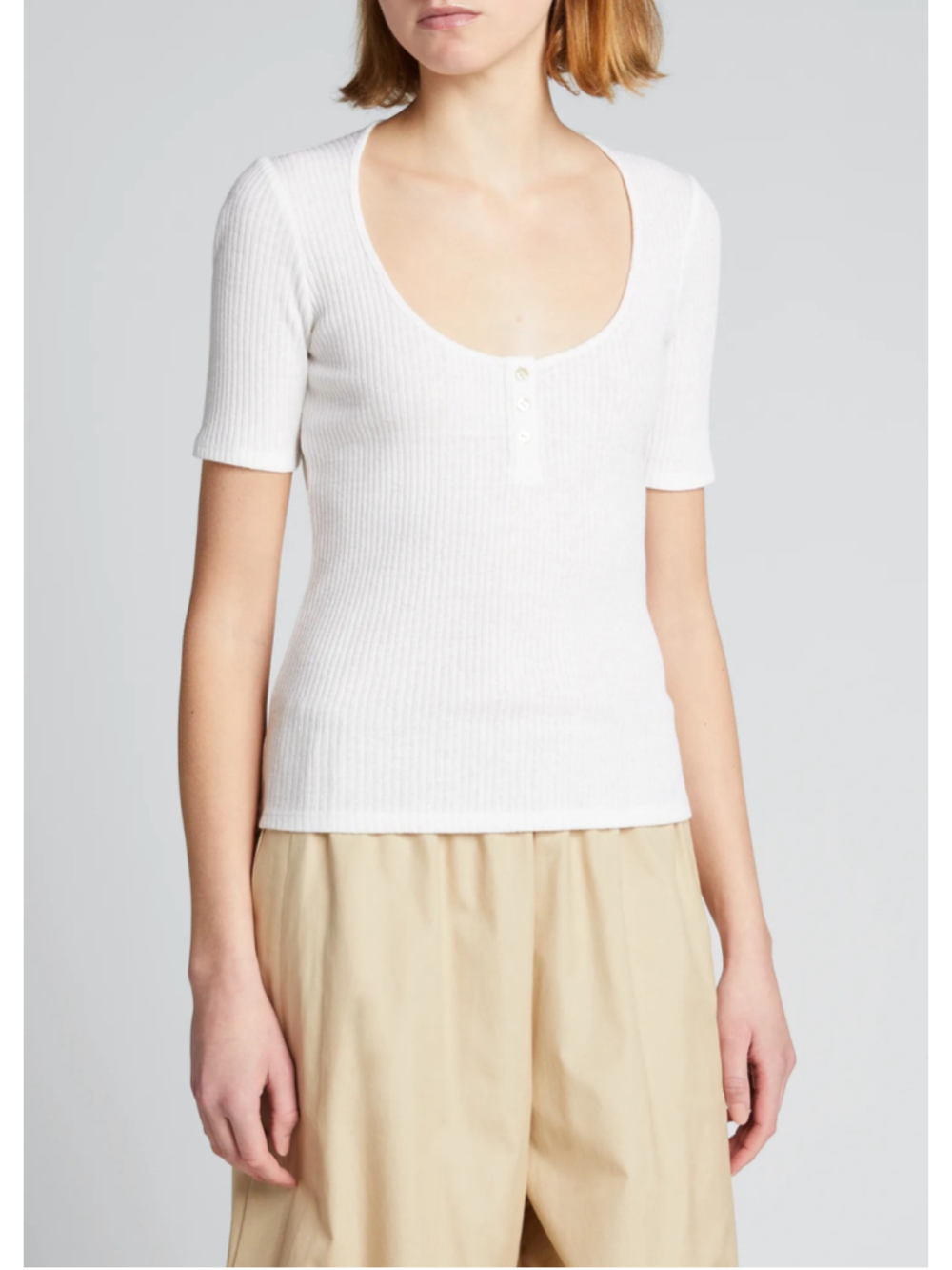 Vince Scoop Neck Henley Linen sz S